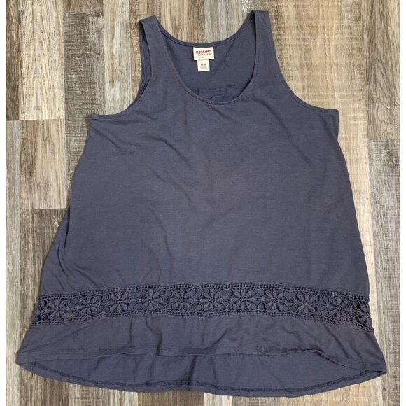 Mossimo Supply Co Womens Blue Gray Sleeveless Tank Top Crochet Lace Hi-Lo Hem M - Picture 5 of 13